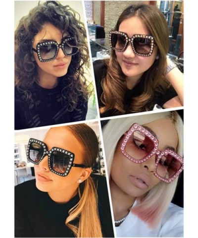 Oversized Sunglasses for Women Square Thick Frame Bling Bling Rhinestone Novelty Shades - CR18EA20TMO $11.00 Square