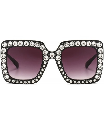 Oversized Sunglasses for Women Square Thick Frame Bling Bling Rhinestone Novelty Shades - CR18EA20TMO $11.00 Square