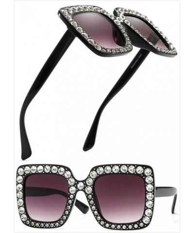 Oversized Sunglasses for Women Square Thick Frame Bling Bling Rhinestone Novelty Shades - CR18EA20TMO $11.00 Square