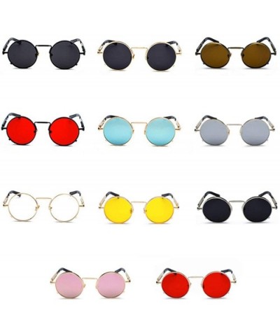 Clear Red Sunglasses Men Steampunk 2019 Metal Frame Retro Vintage Round Sun Glasses Women Black Uv400 - C119852S433 $11.39 Round