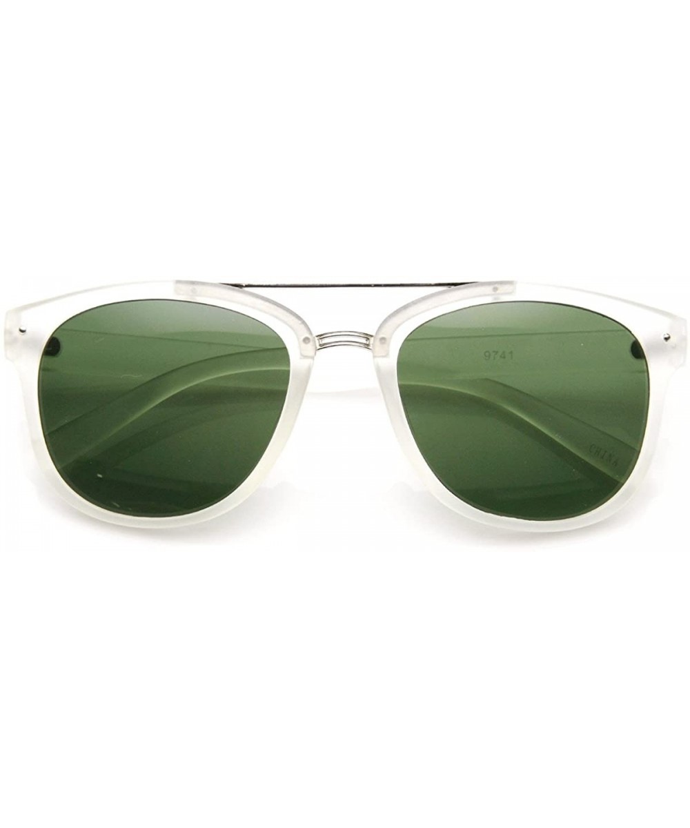 Double Bridged Classic Horn Rimmed Sunglasses with Metal Crossbar (Frost Green) - C611FOUEOCN $5.36 Wayfarer