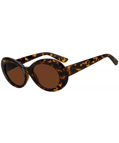 Women Men Retro Oval Goggles Thick Plastic Colored Frame Round Lens Sunglasses - Leopard-brown - CD18HXECL9W $7.61 Goggle