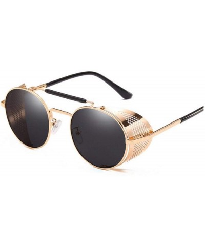 Retro Round Steampunk Sunglasses Men Women Side Shield Goggles Metal Frame Gothic Mirror Lens Sun Glasses - CJ197A2TMMU $15.1...