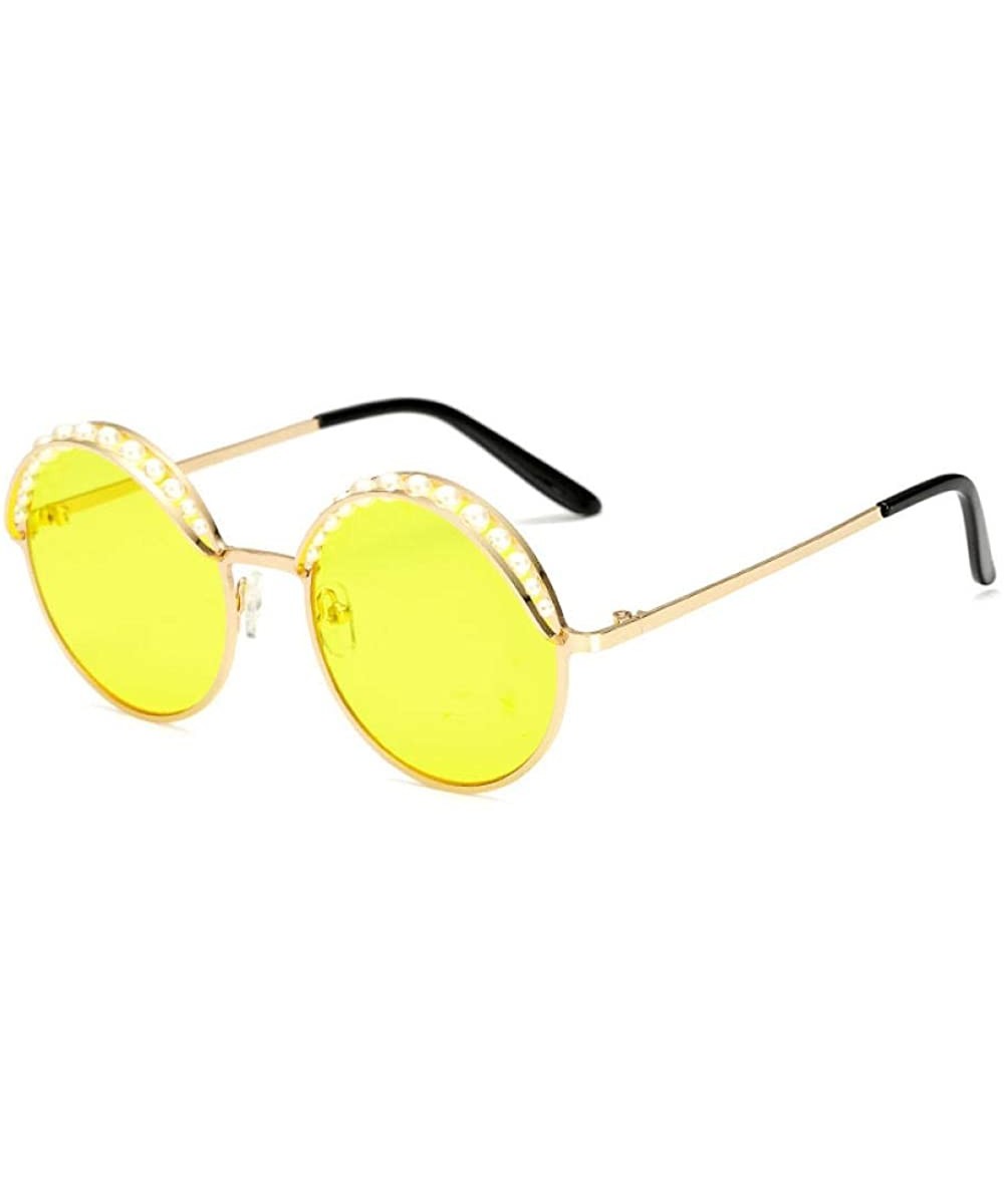 Ladies Sunglasses Retro Pearl Eyebrow Sunglasses Fashion Cat Eyes Round Frame Sunglasses - C718XCWWHCE $31.65 Cat Eye