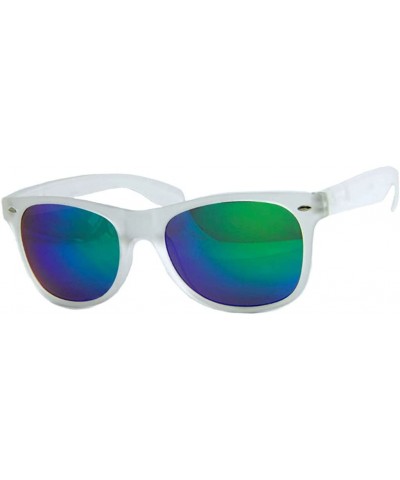 Men Women Retro Sunglasses Green Mirror Lens Frost White Frame - CT185IHGYEX $7.63 Oversized