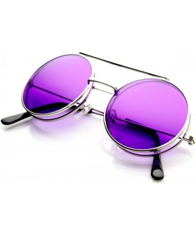 Limited Edition Color Flip-Up Lens Round Circle Django Sunglasses (Purple) - C511CL3KPXD $8.43 Round