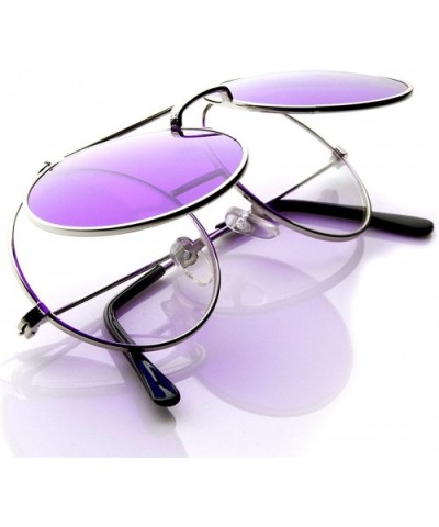 Limited Edition Color Flip-Up Lens Round Circle Django Sunglasses (Purple) - C511CL3KPXD $8.43 Round