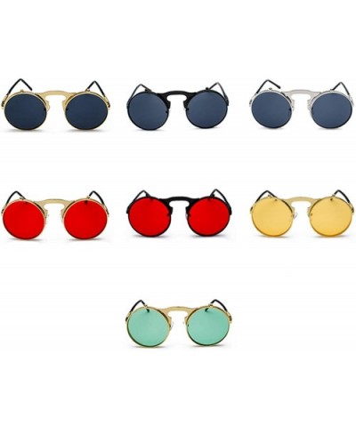 Unisex Retro Steampunk Sunglasses Flip Up Green Yellow Red Small Round Summer Style Sun Glasses Men Women - CT197Y73A9Z $14.2...