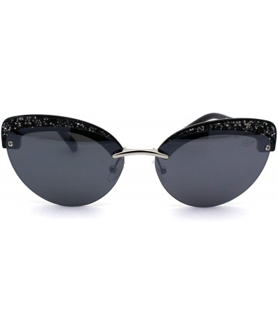 Womens Glitter Nugget Stud Half Rim Round Cat Eye Sunglasses - Silver Black Black - C11979ZH042 $11.35 Cat Eye