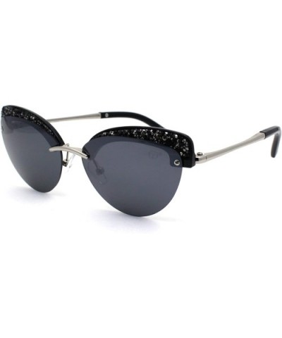 Womens Glitter Nugget Stud Half Rim Round Cat Eye Sunglasses - Silver Black Black - C11979ZH042 $11.35 Cat Eye