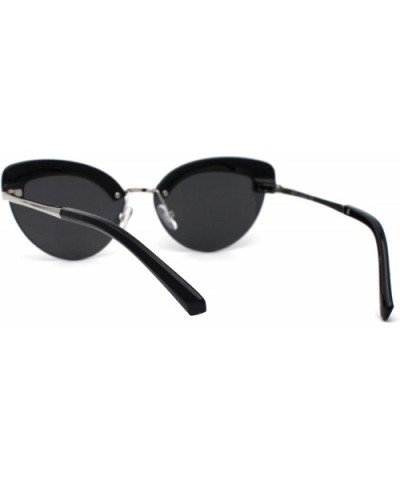 Womens Glitter Nugget Stud Half Rim Round Cat Eye Sunglasses - Silver Black Black - C11979ZH042 $11.35 Cat Eye