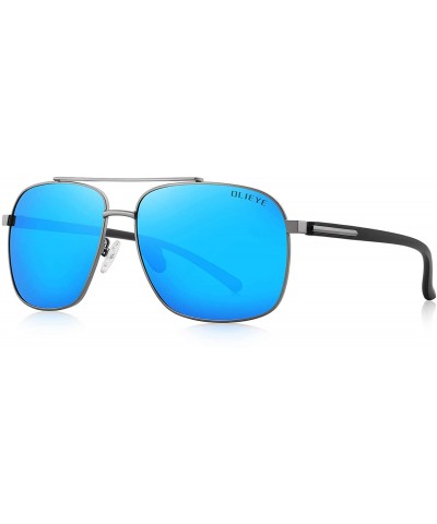 Men HD Polarized Driving Sunglasses for Men-Classic Square Sunglasses - Blue Mirror - C318MH7Z297 $13.09 Rectangular