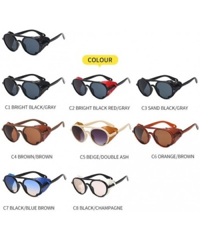 Fashion Retro Round Steampunk Sunglasses Women Men Leather Side Shield Male Sun Glasses Windproof Goggles Eyewear - CE18XA7XL...