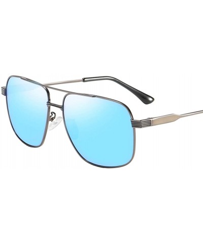 Square Metal Frame Pilot UV400 Polarized Sunglasses for Men Driving - Grey Blue - CV12NDXI8D8 $9.68 Oversized