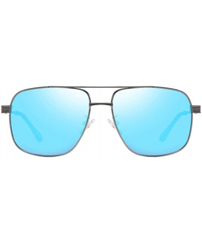 Square Metal Frame Pilot UV400 Polarized Sunglasses for Men Driving - Grey Blue - CV12NDXI8D8 $9.68 Oversized