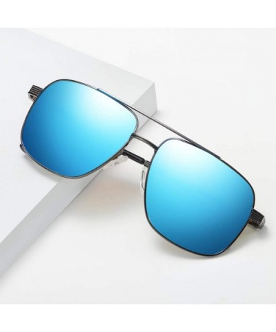 Square Metal Frame Pilot UV400 Polarized Sunglasses for Men Driving - Grey Blue - CV12NDXI8D8 $9.68 Oversized