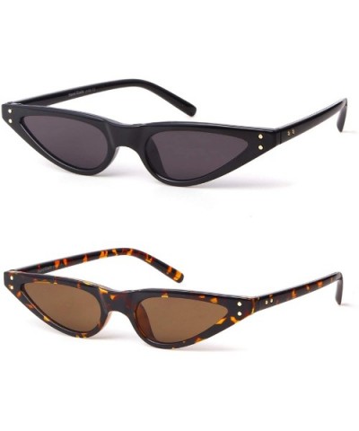 Vintage Retro Cat Eye Sunglasses For Women Small Glasses with Rivet - (2 Pack) Black/Tortoise - CA194YR57QW $7.24 Round
