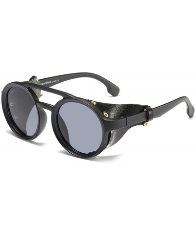 Hippie Round Steampunk Sunglasses for Men Side Shield Cyberpunk Circular Keyhole - Matte Black - CH194UD22N6 $13.45 Shield