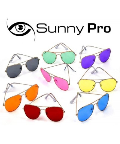 Aviator Sunglasses Colored Tinted Lens Glasses Metal UV400 Protection - 1 Yellow Night Driving Lens - C018OWYX6NS $6.66 Square