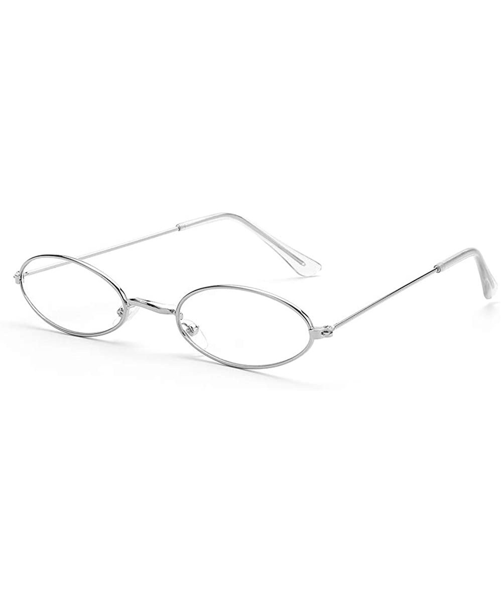 Vintage Oval Sunglasses Small Metal Frame Retro Eyewear Candy Colors Summer Eye Glasses - Silver Flat Mirror - CG199904R9M $6...