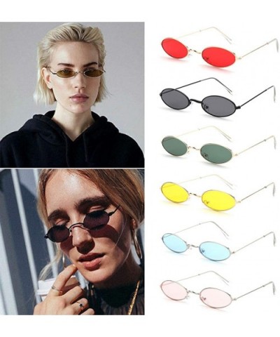 Vintage Oval Sunglasses Small Metal Frame Retro Eyewear Candy Colors Summer Eye Glasses - Silver Flat Mirror - CG199904R9M $6...