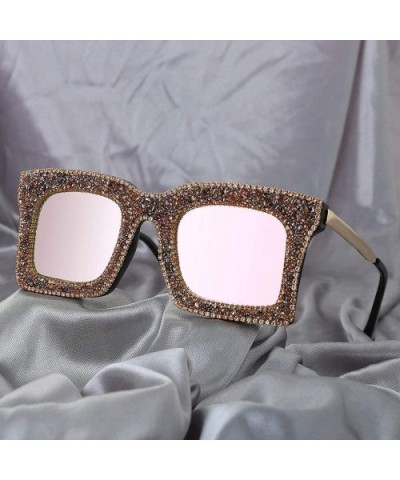 Deluxe Large Diamond Square Sunglasses 2020 Fashion Retro Unisex Sunglasses UV400 - Pink - C4192QLETLQ $11.98 Square