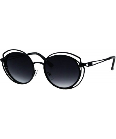 Womens Sunglasses Round Oval Textured Double Metal Frame UV 400 - Black (Black) - CG18GY8DYCS $9.52 Oval