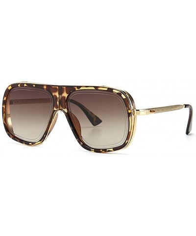 woman man metal Square sunglasses Laser-etched lens flat-top aviator sunglasses - Brown - CF18ACCMAXX $12.43 Square