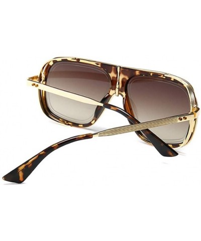 woman man metal Square sunglasses Laser-etched lens flat-top aviator sunglasses - Brown - CF18ACCMAXX $12.43 Square