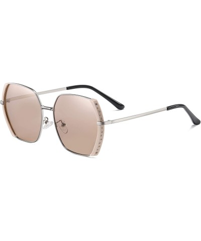 Women's Classic Fashion Polarized Sunglasses 100% UV Protection - Light Bown-silver - C41900SMRIL $11.16 Square