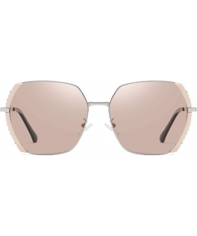 Women's Classic Fashion Polarized Sunglasses 100% UV Protection - Light Bown-silver - C41900SMRIL $11.16 Square