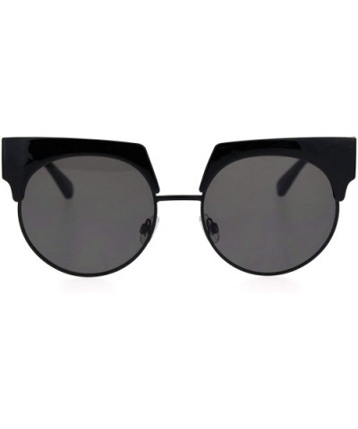 Womens Thick Brow Half Horn Rim Cat Eye Sunglasses - Black Solid Black - C518SN95R8E $10.45 Cat Eye