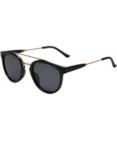 Retro Vintage Round Flat Lens Horn Rimmed Sunglasses with Metal Brow Bar - Black Gold + Polarized Grey - CM18I63C7X9 $10.87 O...