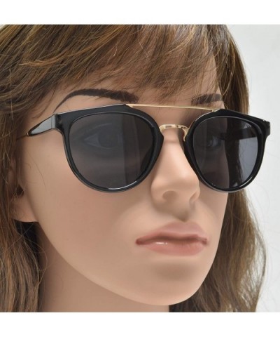 Retro Vintage Round Flat Lens Horn Rimmed Sunglasses with Metal Brow Bar - Black Gold + Polarized Grey - CM18I63C7X9 $10.87 O...