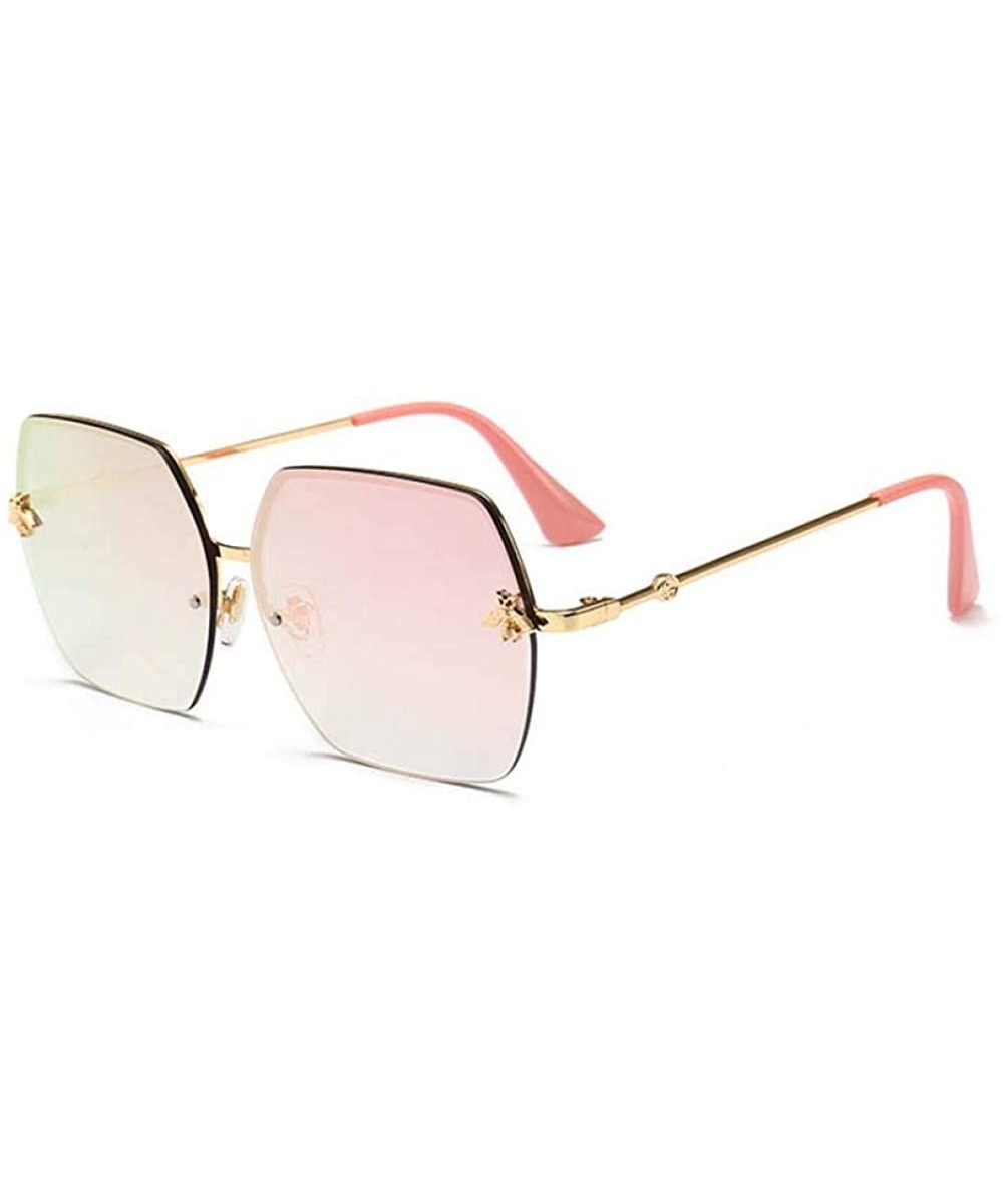 Women Sunglasses Brand Designer Square Metal Eyewear Honey Bee C6 Gold Pink - C5 Gold Light Pink - C218YR6T9L6 $4.81 Aviator