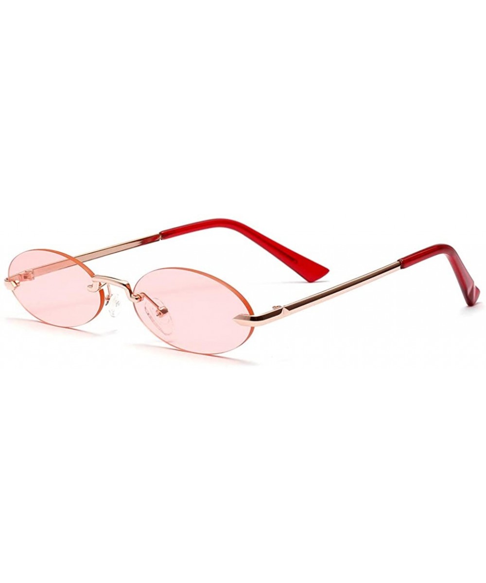 Men Frameless Sunglasses Oval Women Metal Sun Glasses Male Retro Clear Color Yellow - Pink - CO18AOL8627 $6.50 Rimless