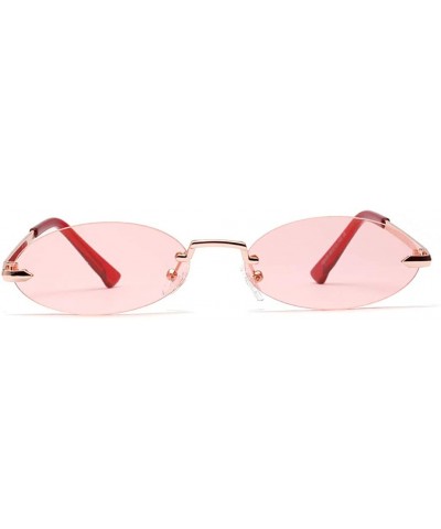 Men Frameless Sunglasses Oval Women Metal Sun Glasses Male Retro Clear Color Yellow - Pink - CO18AOL8627 $6.50 Rimless