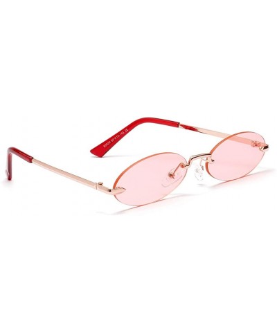 Men Frameless Sunglasses Oval Women Metal Sun Glasses Male Retro Clear Color Yellow - Pink - CO18AOL8627 $6.50 Rimless