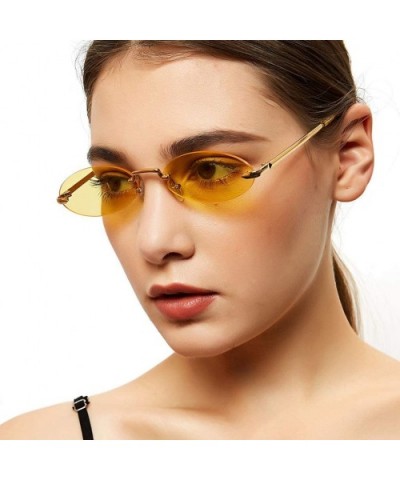 Men Frameless Sunglasses Oval Women Metal Sun Glasses Male Retro Clear Color Yellow - Pink - CO18AOL8627 $6.50 Rimless