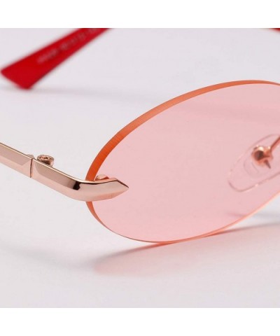 Men Frameless Sunglasses Oval Women Metal Sun Glasses Male Retro Clear Color Yellow - Pink - CO18AOL8627 $6.50 Rimless