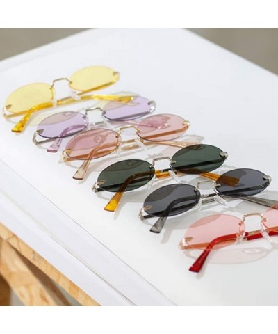 Men Frameless Sunglasses Oval Women Metal Sun Glasses Male Retro Clear Color Yellow - Pink - CO18AOL8627 $6.50 Rimless