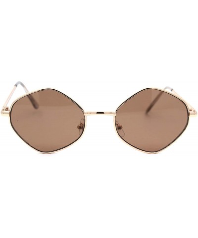 Retro Vintage Diamond Shape Metal Rim Hippie Sunglasses - Gold Brown - CS18Y8I4OKS $7.48 Rectangular