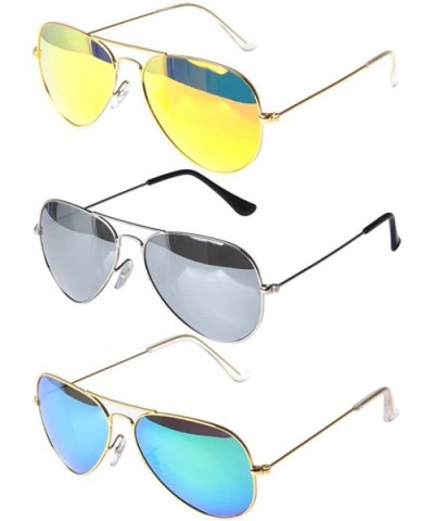 Polarized Aviator Sunglasses for Men Women Classic Vintage Sunglasses 55mm 3pairs lsp3025 gold silver and green - C311YI4YAWJ...