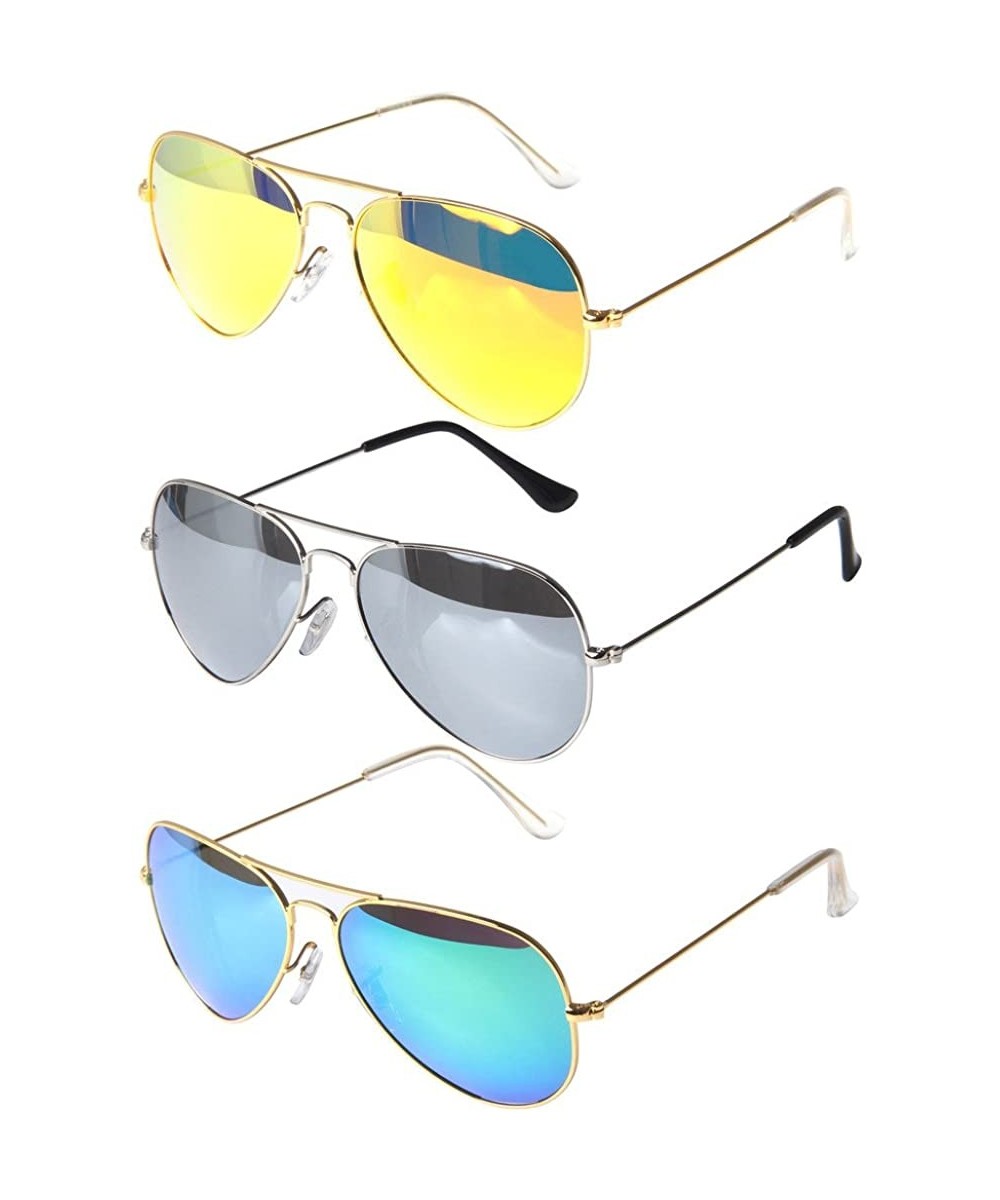 Polarized Aviator Sunglasses for Men Women Classic Vintage Sunglasses 55mm 3pairs lsp3025 gold silver and green - C311YI4YAWJ...