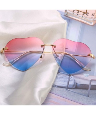 Heart Sunglasses Thin Metal Frame Lovely Heart Style for Women - Pink and Blue - CN18Q9G29MR $9.81 Goggle