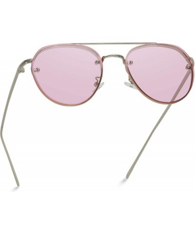 New Round Aviator Design Metal Frame Designer Inspired Sunglasses - Silver Frame/Tinted Pink Lens - CZ184XLC5UR $10.96 Rimless