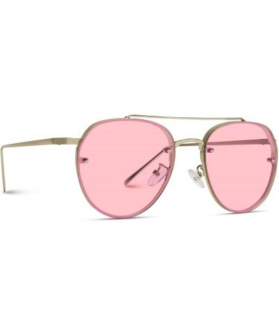 New Round Aviator Design Metal Frame Designer Inspired Sunglasses - Silver Frame/Tinted Pink Lens - CZ184XLC5UR $10.96 Rimless