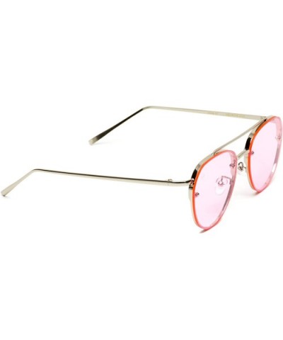 New Round Aviator Design Metal Frame Designer Inspired Sunglasses - Silver Frame/Tinted Pink Lens - CZ184XLC5UR $10.96 Rimless