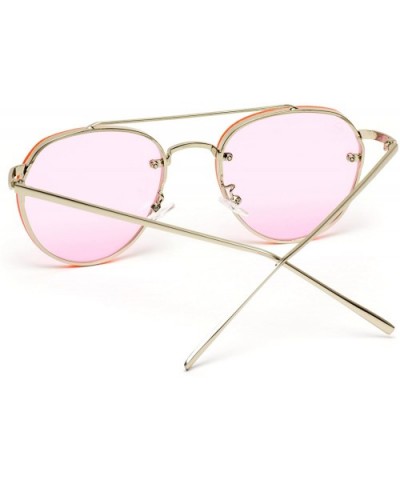 New Round Aviator Design Metal Frame Designer Inspired Sunglasses - Silver Frame/Tinted Pink Lens - CZ184XLC5UR $10.96 Rimless