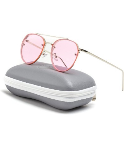 New Round Aviator Design Metal Frame Designer Inspired Sunglasses - Silver Frame/Tinted Pink Lens - CZ184XLC5UR $10.96 Rimless